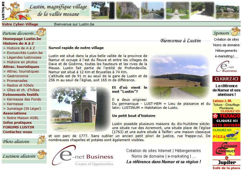 Page d'accueil du site Lustin.be